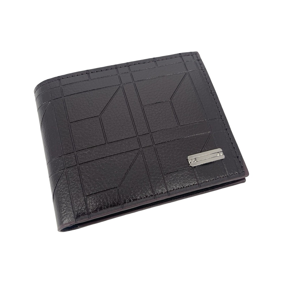 Men's Brown Bifold Wallet Money Clip Geometric Pattern Credit Card ID Window